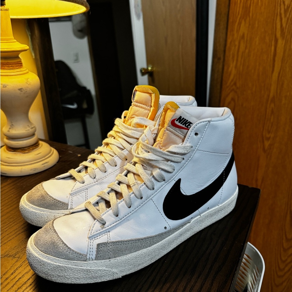 Nike White and Black High-Top Sneakers with Gray Accents